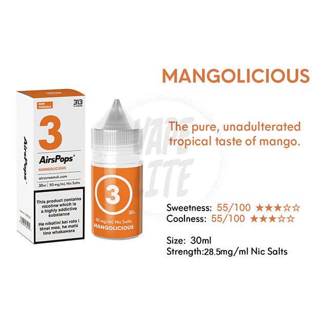 AirScream AirsPops 313 E-Liquid 30ml - No.3 Mango (Mangolicious) 28.5mg/ml